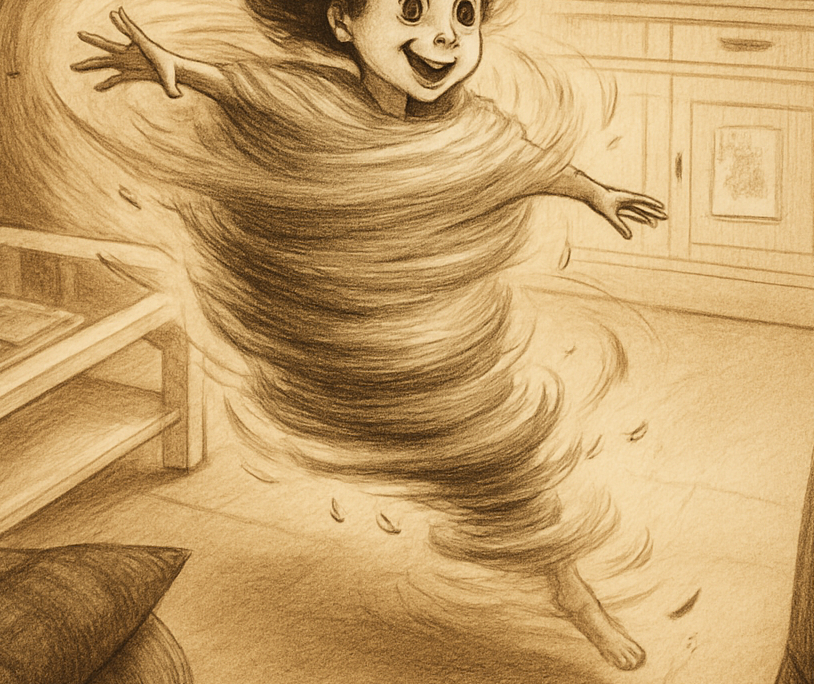 Vera flying through house as whirlwind